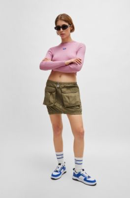 Cropped sweater with blue logo label, Pink