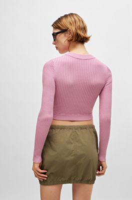 Cropped sweater with blue logo label, Pink