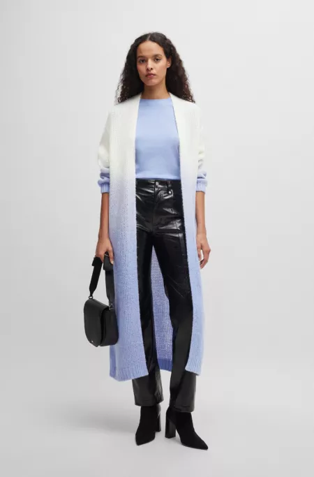 Long-length dip-dye cardigan with wool and alpaca