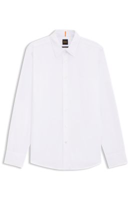 Camisa regular fit en popel&iacute;n de algod&oacute;n con logo bordado, Blanco
