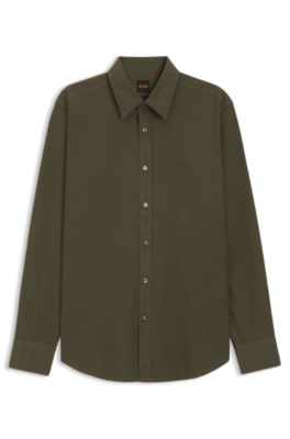 Camisa regular fit en popel&iacute;n de algod&oacute;n con logo bordado, Verde