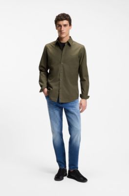Camisa regular fit en popel&iacute;n de algod&oacute;n con logo bordado, Verde