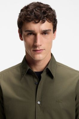 Camisa regular fit en popel&iacute;n de algod&oacute;n con logo bordado, Verde