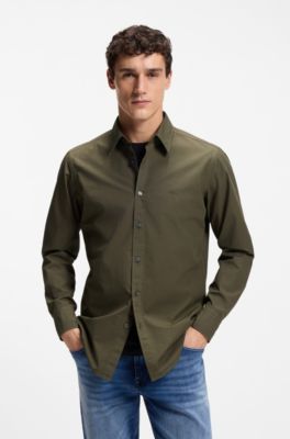 Camisa regular fit en popel&iacute;n de algod&oacute;n con logo bordado, Verde