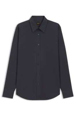 Camisa regular fit en popel&iacute;n de algod&oacute;n con logo bordado, Gris oscuro