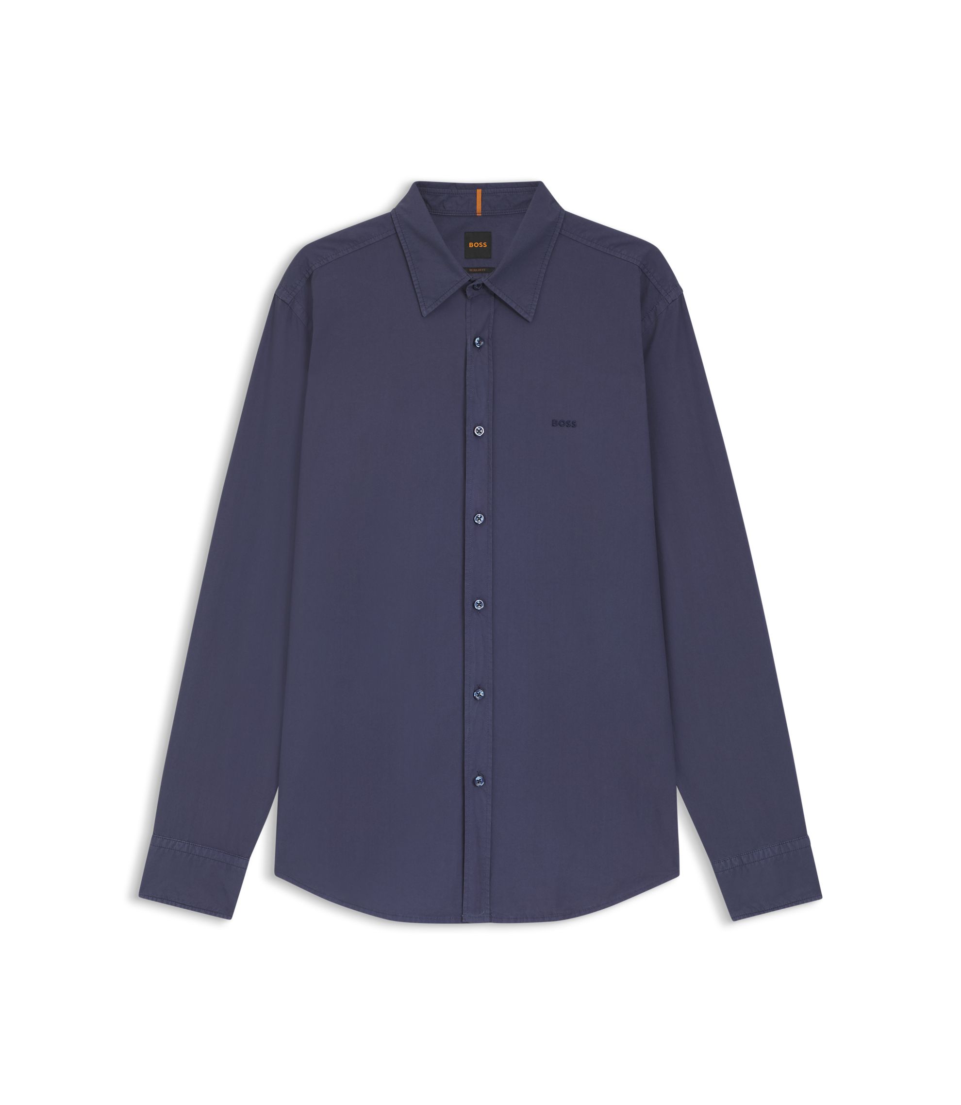 BOSS - Regular-fit shirt in cotton poplin - Dark Blue