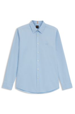 Camisa regular fit en popel&iacute;n de algod&oacute;n con logo bordado, Celeste