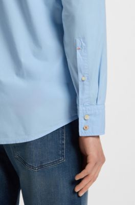 Camisa regular fit en popel&iacute;n de algod&oacute;n, Celeste