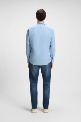 Camisa regular fit en popel&iacute;n de algod&oacute;n, Celeste