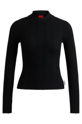 Hugo Boss Slim-fit Sweater With Irregular Ribbed Structure In Black