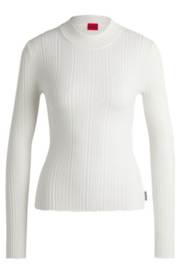 Hugo Boss Slim-fit Sweater With Irregular Ribbed Structure In White