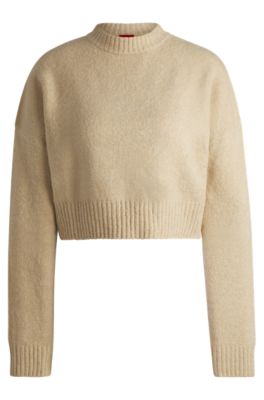 Hugo Boss Relaxed-fit Sweater With Stacked Logo In Light Beige