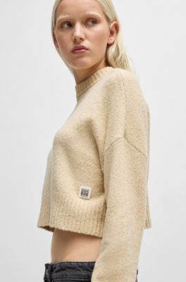 Pull d&eacute;contract&eacute; en coton m&eacute;lang&eacute; &agrave; logo revisit&eacute;, Beige clair