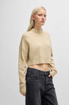 Pull d&eacute;contract&eacute; en coton m&eacute;lang&eacute; &agrave; logo revisit&eacute;, Beige clair