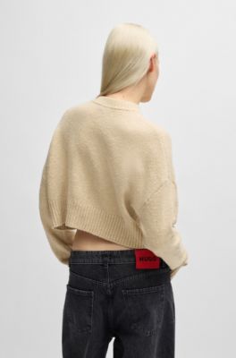 Pull d&eacute;contract&eacute; en coton m&eacute;lang&eacute; &agrave; logo revisit&eacute;, Beige clair