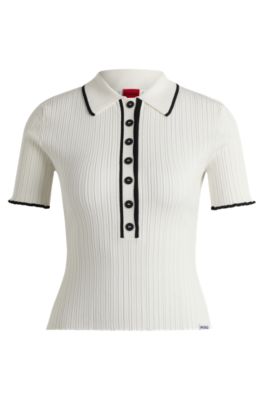 Shop Hugo Slim-fit Knitted Top With Polo Collar In White