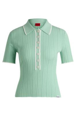 Shop Hugo Slim-fit Knitted Top With Polo Collar In Light Green