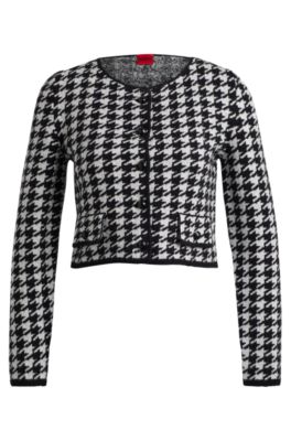 Hugo Boss Cropped Cardigan In A Houndstooth Cotton Blend In Patterned