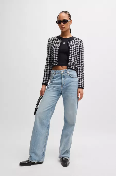 Cropped cardigan in a houndstooth cotton blend