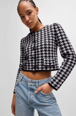 Cropped cardigan in a houndstooth cotton blend, Patterned