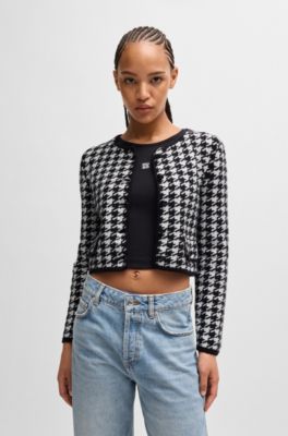 Cropped cardigan in a houndstooth cotton blend, Patterned