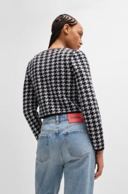 Cropped cardigan in a houndstooth cotton blend, Patterned