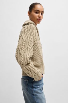 Structured cardigan in mercerized cotton and wool, Light Beige