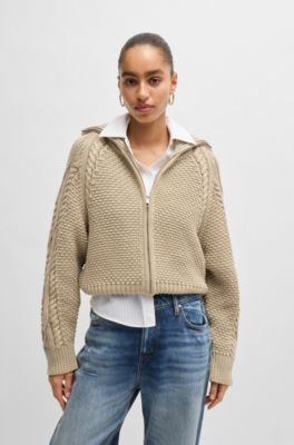 Structured cardigan in mercerized cotton and wool, Light Beige