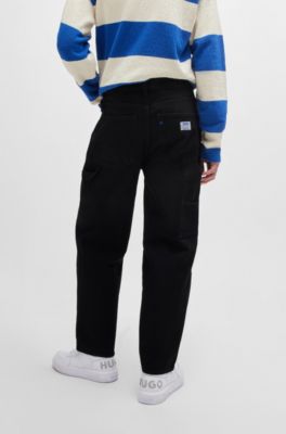 HUGO - Baggy-fit jeans in cotton denim - Black
