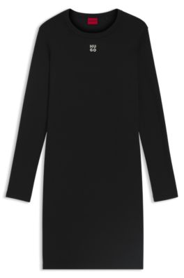 Stacked-logo dress in stretch jersey, Black