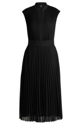 Hugo Boss Pliss-crepe Dress With Notch Neckline In Black