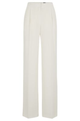 Shop Hugo Boss Regular-fit Trousers In Matte Fabric In White