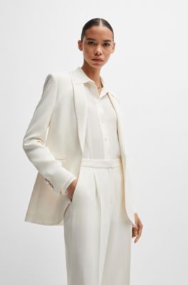 Regular-fit trousers in matte fabric, White