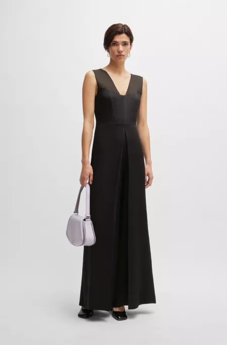 Jumpsuit in lustrous fabric with layered effect