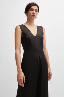 Mono en tejido lustroso con efecto a capas, Negro