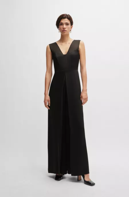 Jumpsuit in lustrous fabric with layered effect