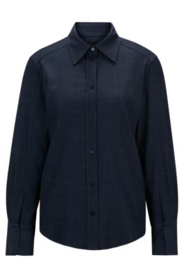 Hugo Boss Regular-fit Blouse In Denim-effect Twill In Light Blue