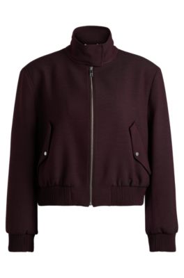 Hugo Boss Relaxed-fit Zip-up Jacket In Melange Twill In Burgundy