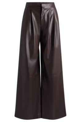 Hugo Boss Pleat-front Relaxed-fit Trousers In Faux Leather In Light Red