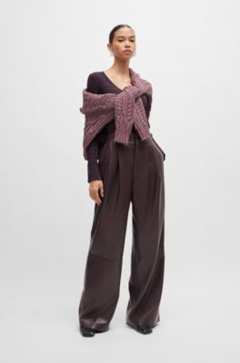 Pleat-front relaxed-fit trousers in faux leather, Light Red