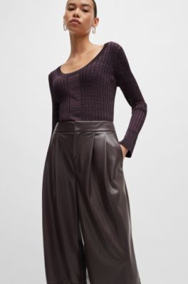 Pleat-front relaxed-fit trousers in faux leather, Light Red