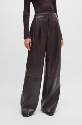Pleat-front relaxed-fit trousers in faux leather, Light Red