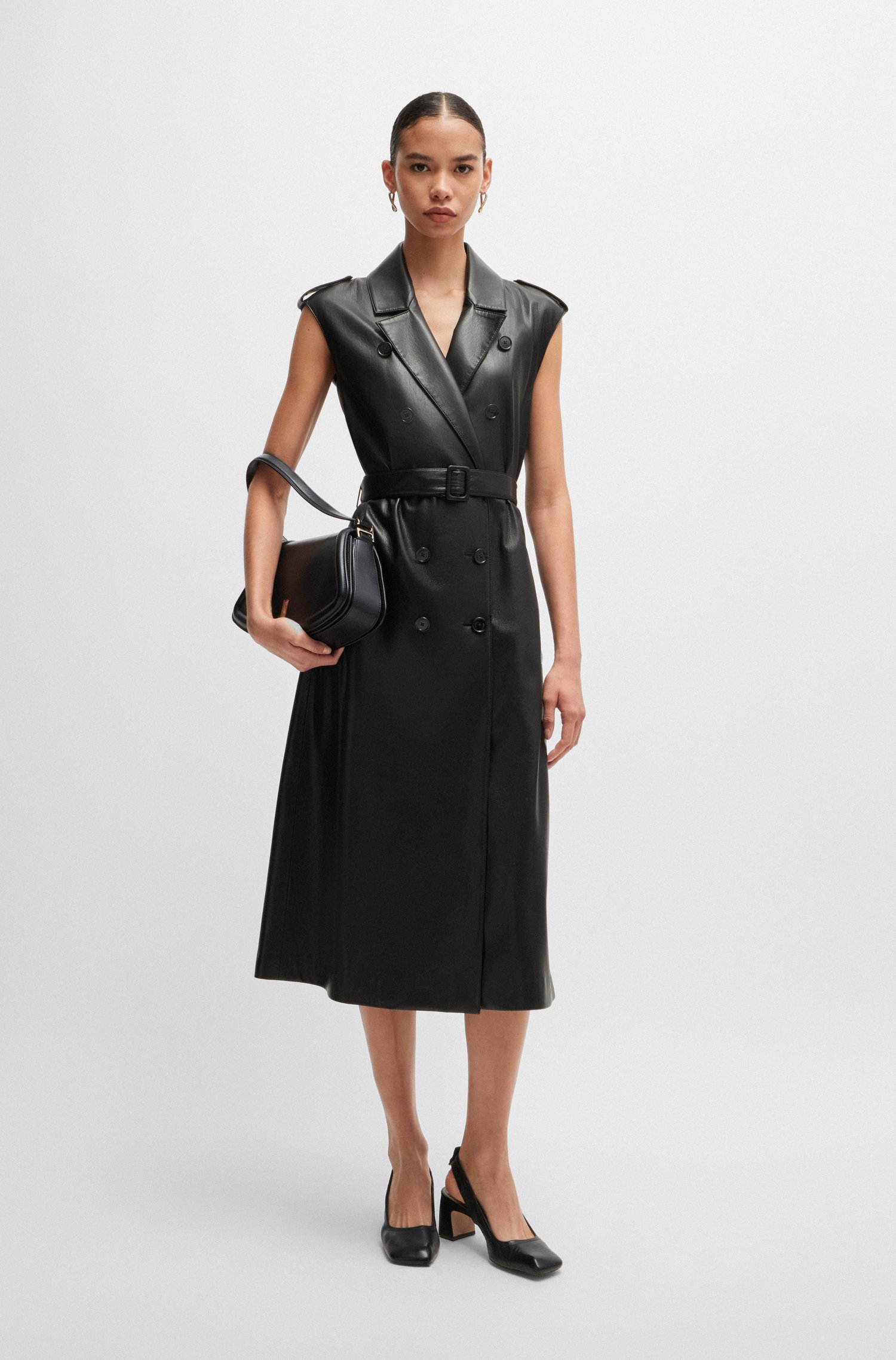 Faux-leather dress with double-breasted front