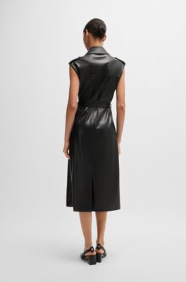 Faux-leather dress with double-breasted front