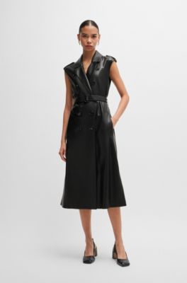 Faux-leather dress with double-breasted front