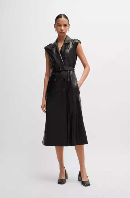 Faux-leather dress with double-breasted front