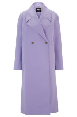 Hugo Boss Double-breasted Coat With Water-repellent Finish In Purple