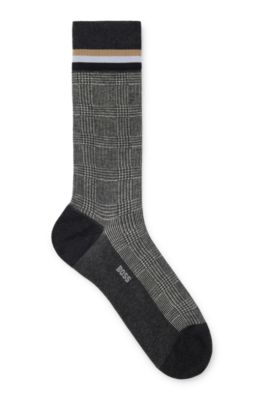 Hugo Boss Regular-length Checked Socks In Mercerized Stretch Cotton In Dark Grey