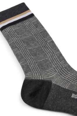 Regular-length checked socks in mercerized stretch cotton, Dark Grey