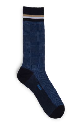 Shop Hugo Boss Regular-length Checked Socks In Mercerized Stretch Cotton In Dark Blue